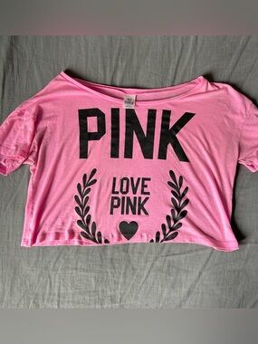 PINK Graphic Crop Tee - Pink with Black Print